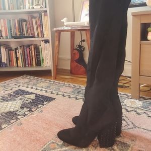 Over the Knee Black Studded Boots